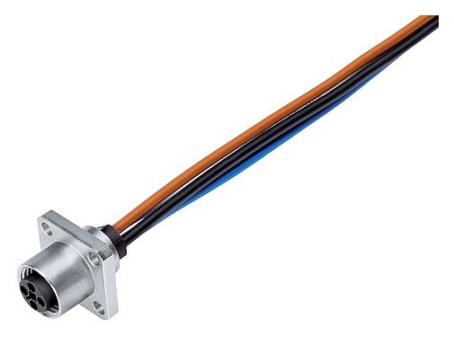 Иллюстрация M12 Kвадратный разъем-розетка для монтажа на панели, Количество полюсов: 4, не экранированный, одножильные провода, IP40, UL 2238, M3 (4x), Фронтальное крепление