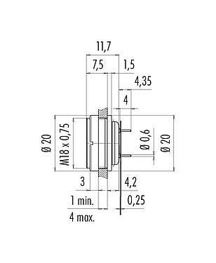 Schaaltekening M16 Female panel mount connector, aantal polen: 12 (12-a), onafgeschermd, THT, IP67, M18x0,75, Achterwandmontage