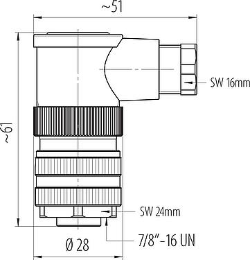 Disegno in scala 7/8" Connettore angolare femmin, Numero poli: 2+PE, 6,0-8,0 mm, non schermato, morsetto a vite, IP67, UL 2238, VDE