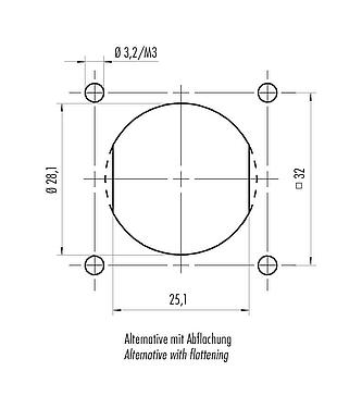Montageanleitung / Montageausschnitt Bajonett Flanschstecker, Polzahl: 4+PE, ungeschirmt, crimpen (Crimpkontakte müssen separat bestellt werden), IP68/IP69K, UL 2238, VDE, Frontmontage, UV-Beständig