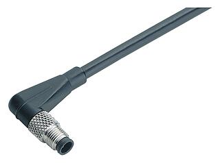 M5 Plugue angular, Contatos: 4, desprotegido, moldado no cabo, IP67, UL 2238, M5x0,5, PUR, preto, 4 x 0,25 mm², 5 m