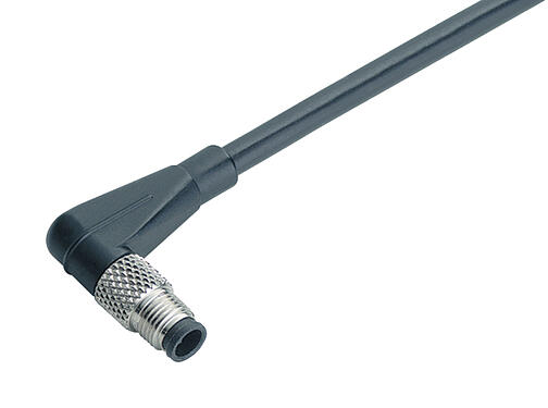 Illustration 77 3457 0000 40003-0500 - M5 Male angled connector, Contacts: 3, unshielded, moulded on the cable, IP67, UL, M5x0.5, PUR, black, 3 x 0.14 mm², 5 m