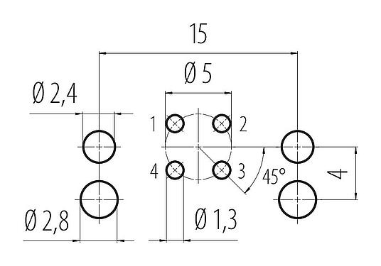 導體佈局 M12 孔頭法蘭座, : 4, 非遮罩, THR, IP67, UL 2238, M12x1.0, 後壁安裝, 可分離設計