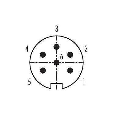 Disposition des contacts (Côté plug-in) 09 0121 70 06 - M16 Connecteur mâle, Contacts: 6 (06-a), 6,0-8,0 mm, non blindé, souder, IP67