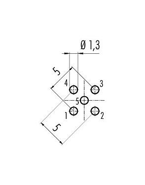 Disposizione dei conduttori 86 0131 0000 00005 - M12 Connettore maschio a flangia, Numero poli: 5, non schermato, THT, IP68, UL, PG 9