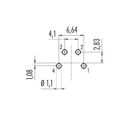 Disposizione dei conduttori 09 0111 99 04 - M16 Connettore maschio a flangia, Numero poli: 4 (04-a), non schermato, THT, IP67, UL, montaggio anteriore
