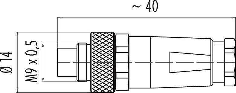 Desenho da escala M9 Plugue de cabo, Contatos: 2, 3,5-5,0 mm, blindável, solda, IP67, com punho de proteção