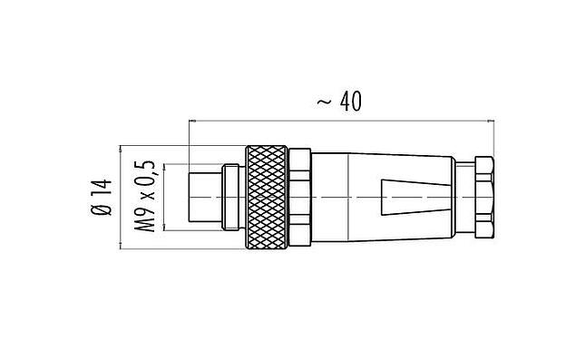 Maßzeichnung M9 Kabelstecker, Polzahl: 3, 3,5-5,0 mm, schirmbar, löten, IP67, mit Schirmmanschette