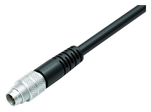 Illustration M9 Male cable connector, Contacts: 2, shielded, moulded on the cable, IP67, PUR, black, 5 x 0.25 mm², 2 m