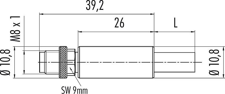 Scale drawing M8 Male cable connector, Contacts: 4, shielded, moulded on the cable, IP67, Profinet/Ethernet CAT5e, PUR, green, 4 x AWG 22, 5 m