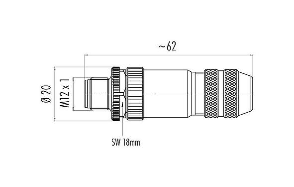 Scale drawing 99 1491 812 12 - M12 Male cable connector, Contacts: 12, 6.0-8.0 mm, shieldable, solder, IP67, UL