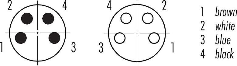 Contact arrangement (Plug-in side) M8 Connecting cable male cable connector - female angled connector, Contacts: 4, unshielded, moulded on the cable, IP67/IP69K, UL 2238, PUR, black, 4 x 0.34 mm², 2 m