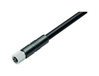 M5 Tomada de cabo, Contatos: 4, desprotegido, moldado no cabo, IP67, UL 2238, M5x0,5, PUR, preto, 4 x 0,25 mm², 2 m