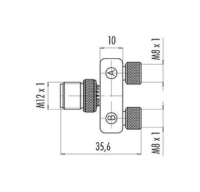 Desenho da escala 79 5204 00 04 - M8 Duplo distribuidor, distribuidor em Y, plugue M8x1 - 2 soquete M8x1, Contatos: 4/3, desprotegido, plugáveis, IP68, UL