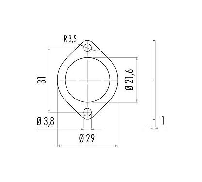 스케일 드로잉 04 0722 000 - RD24-플랜지 커넥터 용 플랫 개스킷; 시리즈 692/693