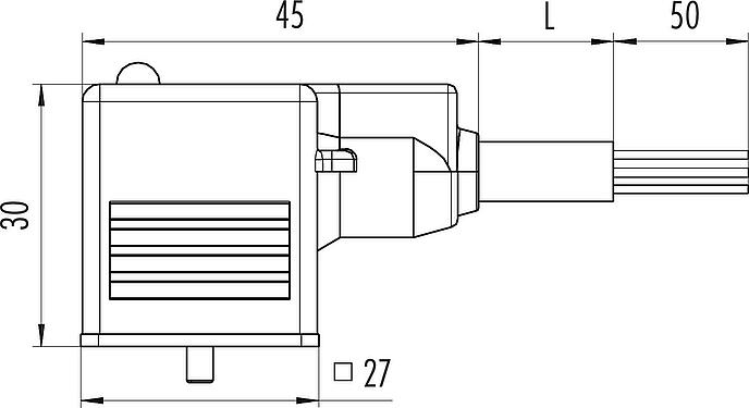 Dessin coté Douille d'électrovanne, Contacts: 2+2PE, non blindé, surmoulé sur le câble, IP67, PUR, noir, Circuit Z10, avec LED, PNP, 5 m