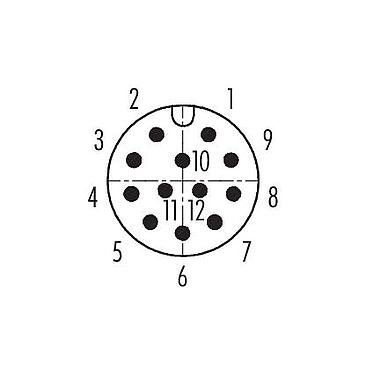 Contactconfiguratie (aansluitzijde) 99 1491 822 12 - M12 Male haakse connector, aantal polen: 12, 6,0-8,0 mm, schermbaar, soldeer, IP67, UL