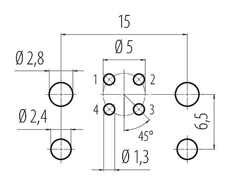 Lábkiosztás M12 panelre szerelhető foglalat, : 4, árnyékolatlan, THR, IP67, UL 2238, M12x1,0, hátsó panel felszerelés