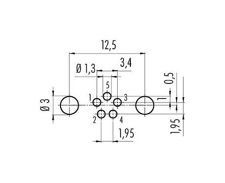 Disposizione dei conduttori 86 6618 1121 00005 - M8 Connettore femmina a flangia, Numero poli: 5, schermabile, THT, IP67, UL, M10x0,75, montaggio anteriore