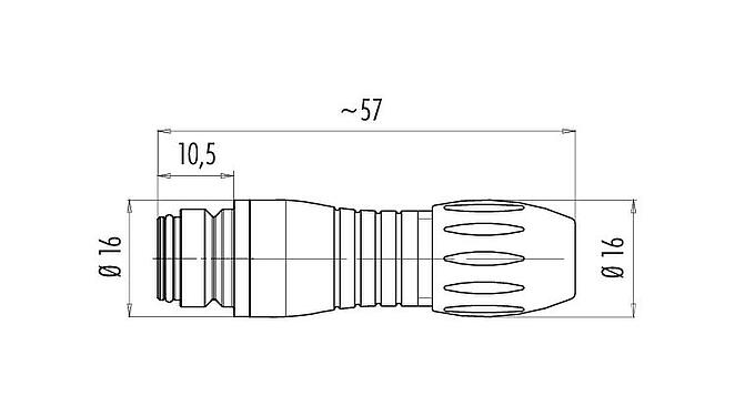 Scale drawing Snap-In Female cable connector, Contacts: 3, 2.5-4.0 mm, unshielded, solder, IP67
