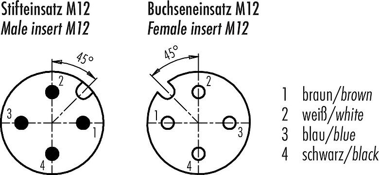Contactconfiguratie (Insteekbereik) M12 Verbindingskabel kabelstekker - female haakse connector met LED, aantal polen: 4, onafgeschermd, aan de kabel aangegoten, IP68/IP69K, PUR, zwart, 4 x 0,34 mm², met LED PNP, 1 m