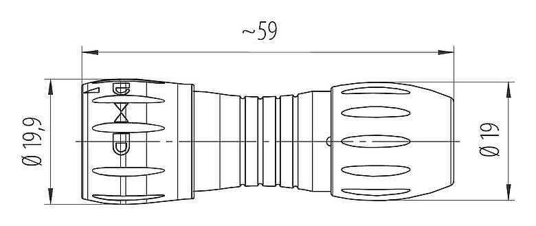 Maßzeichnung Bajonett Kabelstecker, Polzahl: 8, 6,0-8,0 mm, ungeschirmt, löten, IP67 (auch ungesteckt)