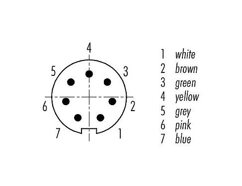 Disposition des contacts (Côté plug-in) M9 Connecteur mâle, Contacts: 7, blindé, surmoulé sur le câble, IP67, PUR, noir, 8 x 0,14 mm², 2 m