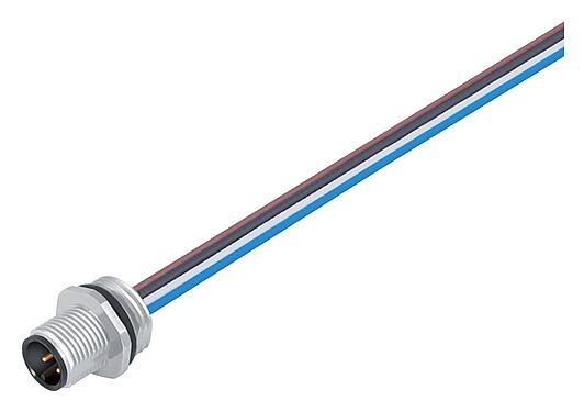 插圖 M12 針頭法蘭座, : 5, 非遮罩, 帶導線, IP67, UL 2238, VDE, PG 9, 板前安裝, 用於供電