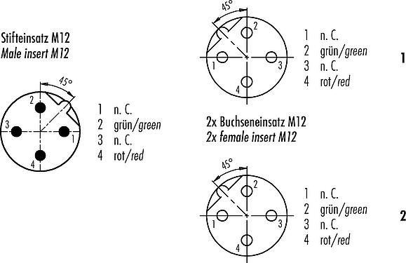 Contact arrangement (Plug-in side) M12 Male cable splitter - 2 female cable connectors, Contacts: 2, shielded, moulded on the cable, IP67, Profibus, PUR, violet, 2 x 0.25 mm², 1 m