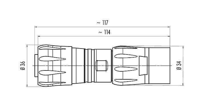 Maßzeichnung Bajonett Kabeldose, Polzahl: 4+PE, 7,0-17,0 mm, ungeschirmt, crimpen (Crimpkontakte müssen separat bestellt werden), IP68/IP69K, UL 2238, VDE, UV-Beständig