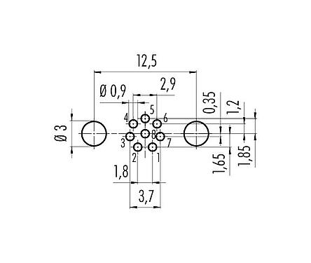 Disposizione dei conduttori 86 6618 1120 00008 - M8 Connettore femmina a flangia, Numero poli: 8, schermabile, THT, IP67, UL, M10x0,75, montaggio anteriore
