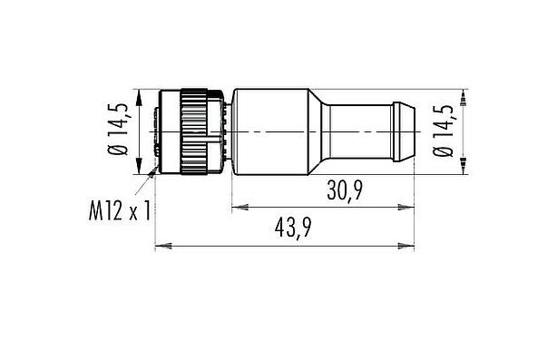 Výkres v měřítku M12 Ukončovací zásuvka, : 5, nestíněný, IP69K, CAN-Bus