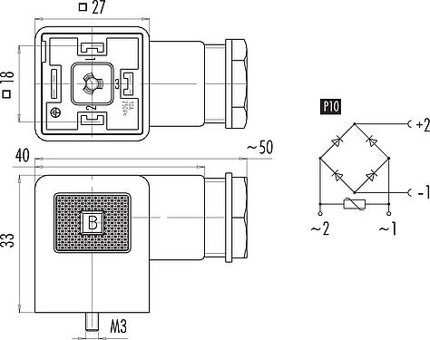 Kabelconstructie Apparaatstekkerdoos, aantal polen: 2+PE, 8,0-10,0 mm, onafgeschermd, schroefklem, IP40 zonder afdichting, PG 11, Circuit P10