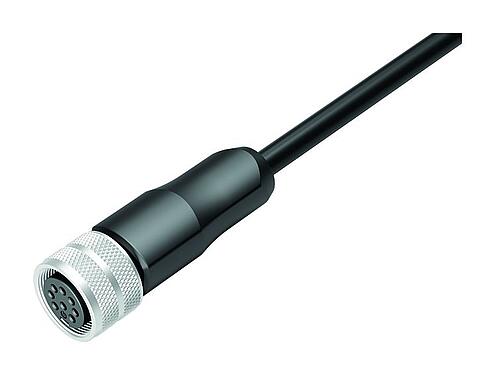Illustration M16 Female cable connector, Contacts: 8, shielded, moulded on the cable, IP67, PUR, black, 8 x 0.25 mm², 2 m