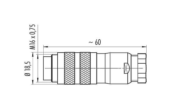 Scale drawing M16 Male cable connector, Contacts: 6 (06-a), 6.0-8.0 mm, shieldable, crimping (Crimp contacts must be ordered separately), IP67, UL 2238