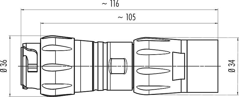 Disegno in scala Baionetta Connettore cavo maschio, Numero poli: 4+3+PE, 7,0-17,0 mm, non schermato, crimpare (I contatti a crimpare devono essere ordinati separatamente), IP68/IP69K, UL 2238, VDE, UV-Beständig