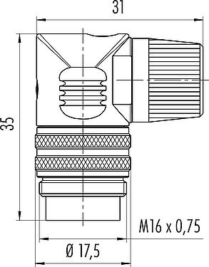 스케일 드로잉 M16 각진 플러그, 콘택트 렌즈: 5 (05-b), 4.0-6.0mm, 차폐되지 않음, 솔더, IP40