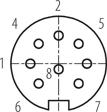 Contact arrangement (Plug-in side) M16 Female panel mount connector, Contacts: 8 (08-a), unshielded, THT, IP68, M18x0,75, Rear mounting