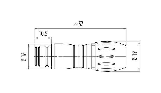 Scale drawing Snap-In Female cable connector, Contacts: 12, 6.0-8.0 mm, unshielded, solder, IP67