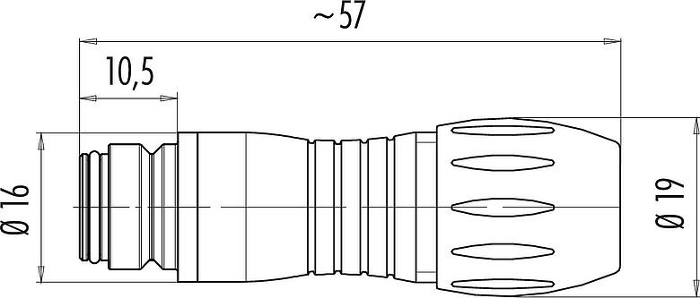 Scale drawing Snap-In Female cable connector, Contacts: 12, 6.0-8.0 mm, unshielded, solder, IP67