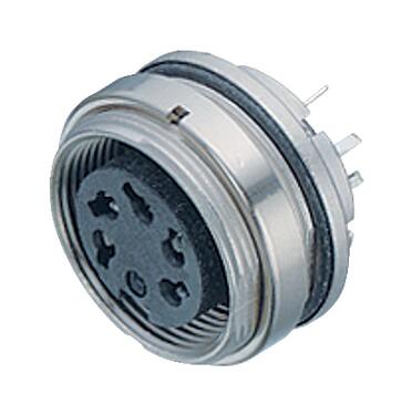 Illustratie M16 Female panel mount connector, aantal polen: 7 (07-a), onafgeschermd, THT, IP67, UL 2238, M18x0,75, Achterwandmontage