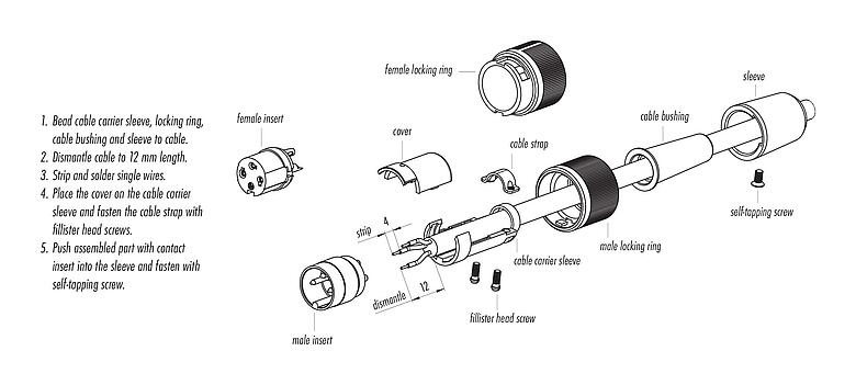 Assembly instructions 99 0682 00 07 - Bayonet Female cable connector, Contacts: 7, 3.0-6.0 mm, unshielded, solder, IP40