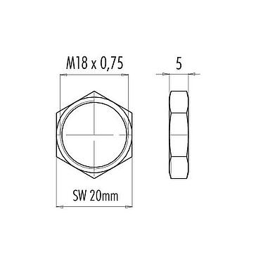 Dessin coté 01 5006 001 - M16 IP67 - écrou hexagonal