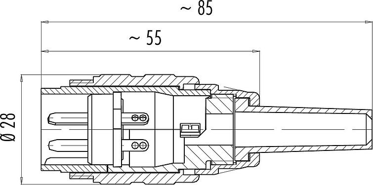 Scale drawing M25 Male cable connector, Contacts: 7, 5.0-8.0 mm, shieldable, solder, IP40