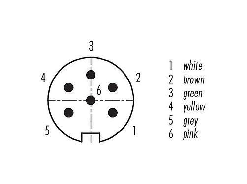 Contact arrangement (Plug-in side) M16 Male panel mount connector, Contacts: 6 (06-a), unshielded, single wires, IP40, M18x0,75, Rear mounting