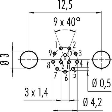 지휘자 레이아웃 M8 Female panel mount connector, Contacts: 12, shieldable, THT, IP67/IP69K, UL 2238, M10x0.75, Rear mounting, potted