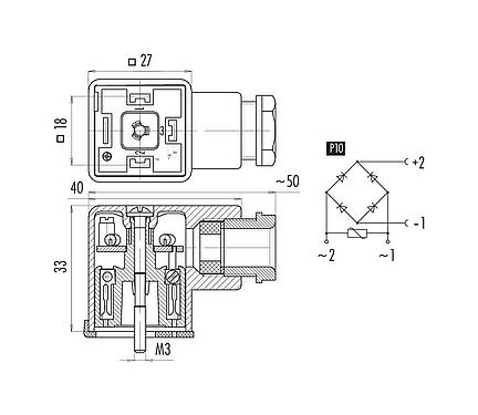Méretarányos rajz készülék aljzat, : 2+PE, 6,0-8,0 mm, árnyékolatlan, csavaros bilincs, IP40 tömítés nélkül, PG 9, P10 áramkör