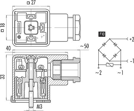 Schaaltekening Apparaatstekkerdoos, aantal polen: 2+PE, 6,0-8,0 mm, onafgeschermd, schroefklem, IP40 zonder afdichting, PG 9, Circuit P10