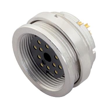 Illustratie M16 Female panel mount connector, aantal polen: 12 (12-a), onafgeschermd, soldeer, IP40, M18x0,75, Frontaansluiting