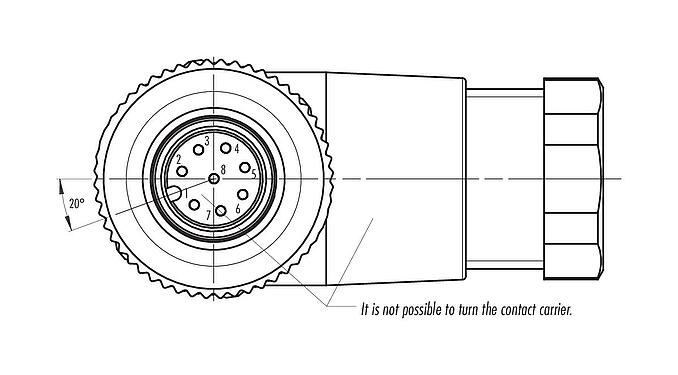 Uspořádání kontaktů (strana zástrčky) M12 Úhlový box, : 8, 6,0-8,0 mm, nestíněný, šroubovací svorka, IP67, UL 2238
